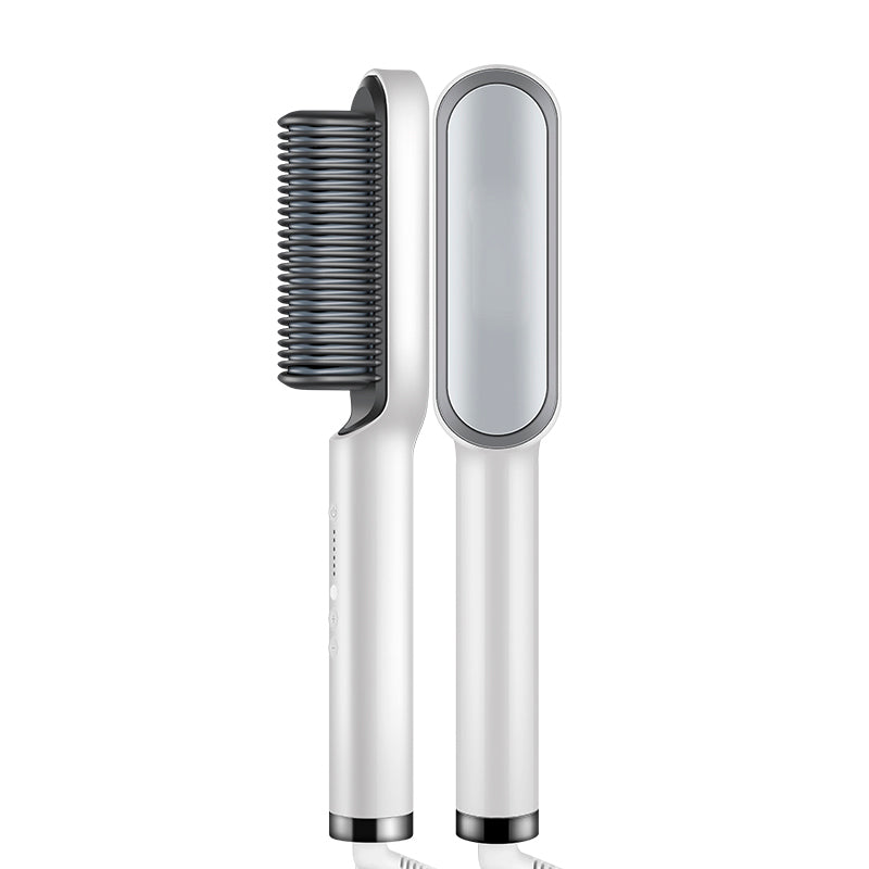 Comb for Straightening and Curling Hair - White with Silver Gray